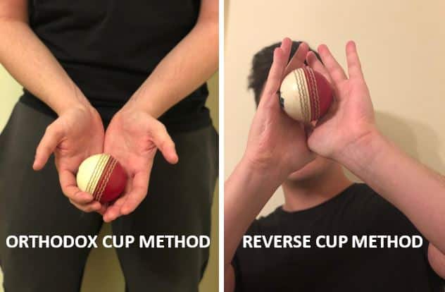 diagrams illustrating the orthodox cup and reverse cup catching method