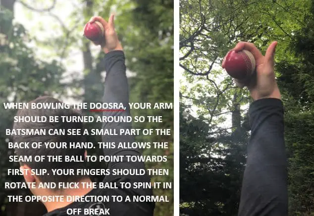 Photo showing how to bowl the doosra