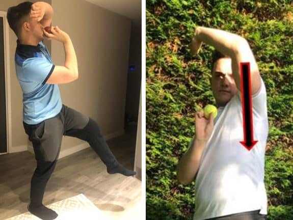 Photos showing the position for the front arm drill