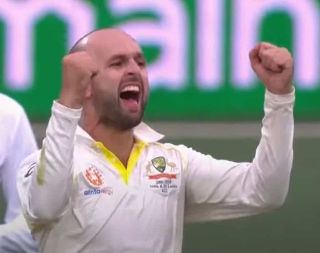 a picture of Nathan Lyon celebrating